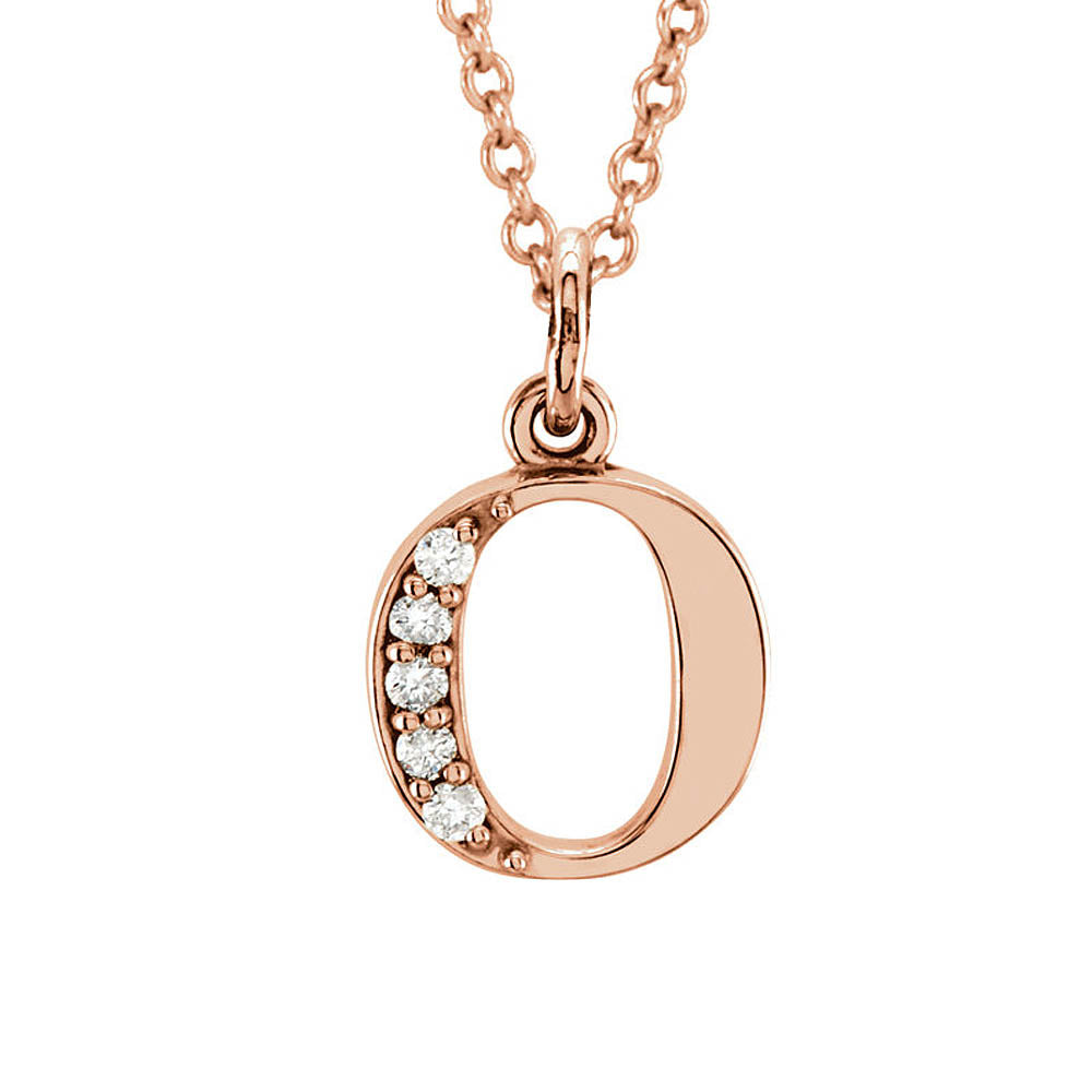 The Abbey 14k Rose Gold Diamond Lower Case Initial 'o' Necklace 16 In, Item N10369-O by The Black Bow Jewelry Co.