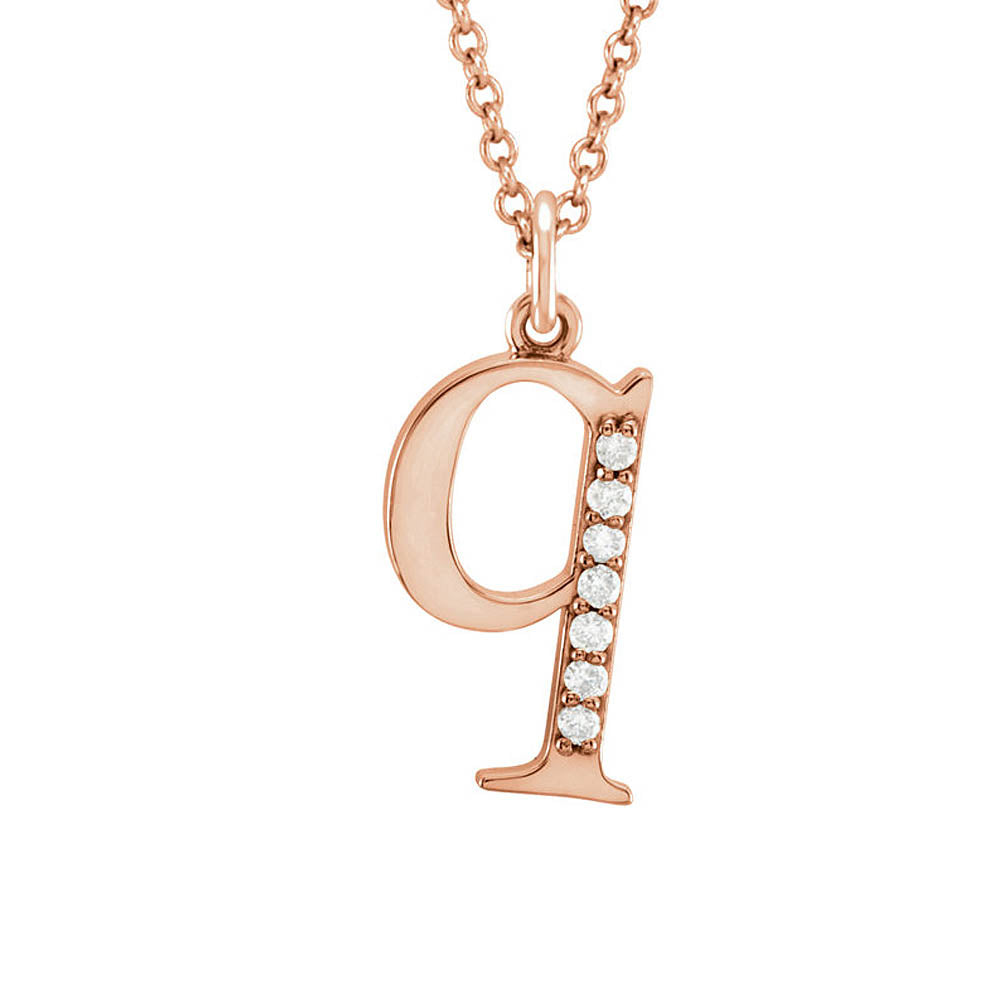 The Abbey 14k Rose Gold Diamond Lower Case Initial 'q' Necklace 16 In, Item N10369-Q by The Black Bow Jewelry Co.
