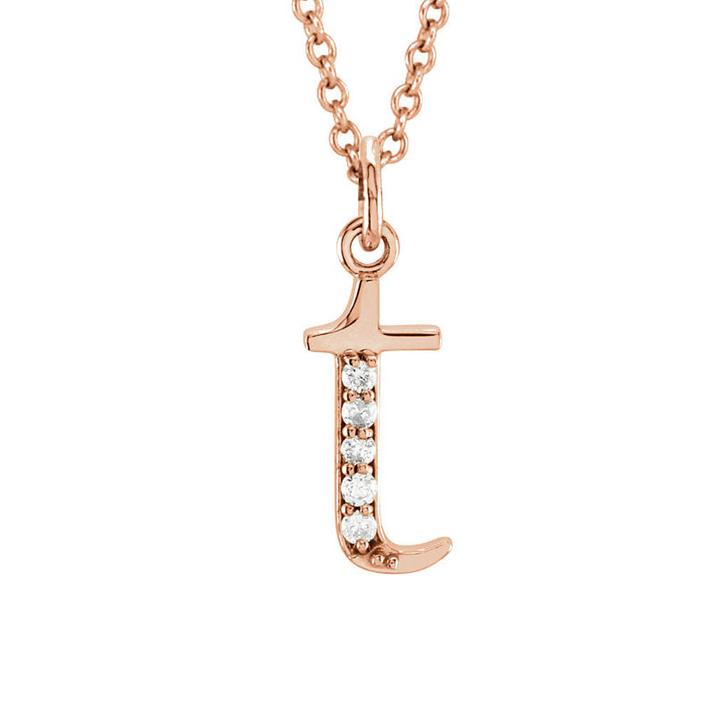 The Abbey 14k Rose Gold Diamond Lower Case Initial 't' Necklace 16 In, Item N10369-T by The Black Bow Jewelry Co.