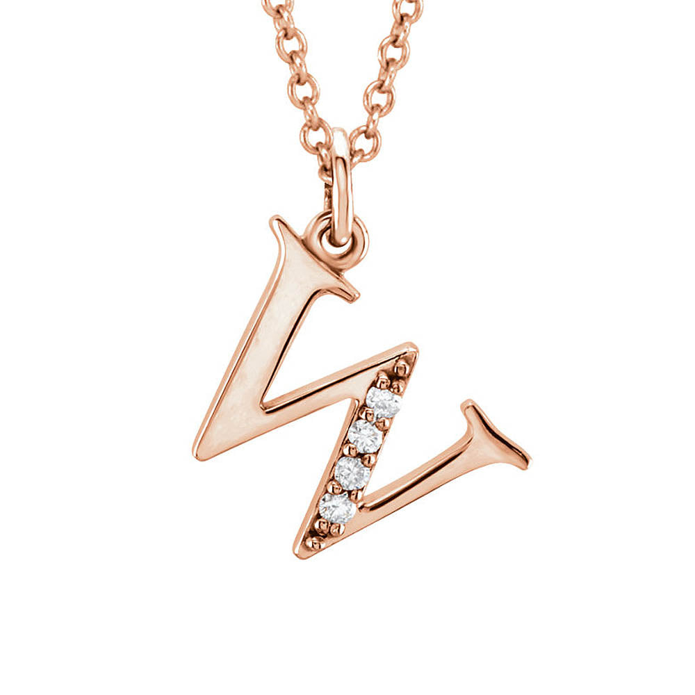 The Abbey 14k Rose Gold Diamond Lower Case Initial 'w' Necklace 16 In, Item N10369-W by The Black Bow Jewelry Co.