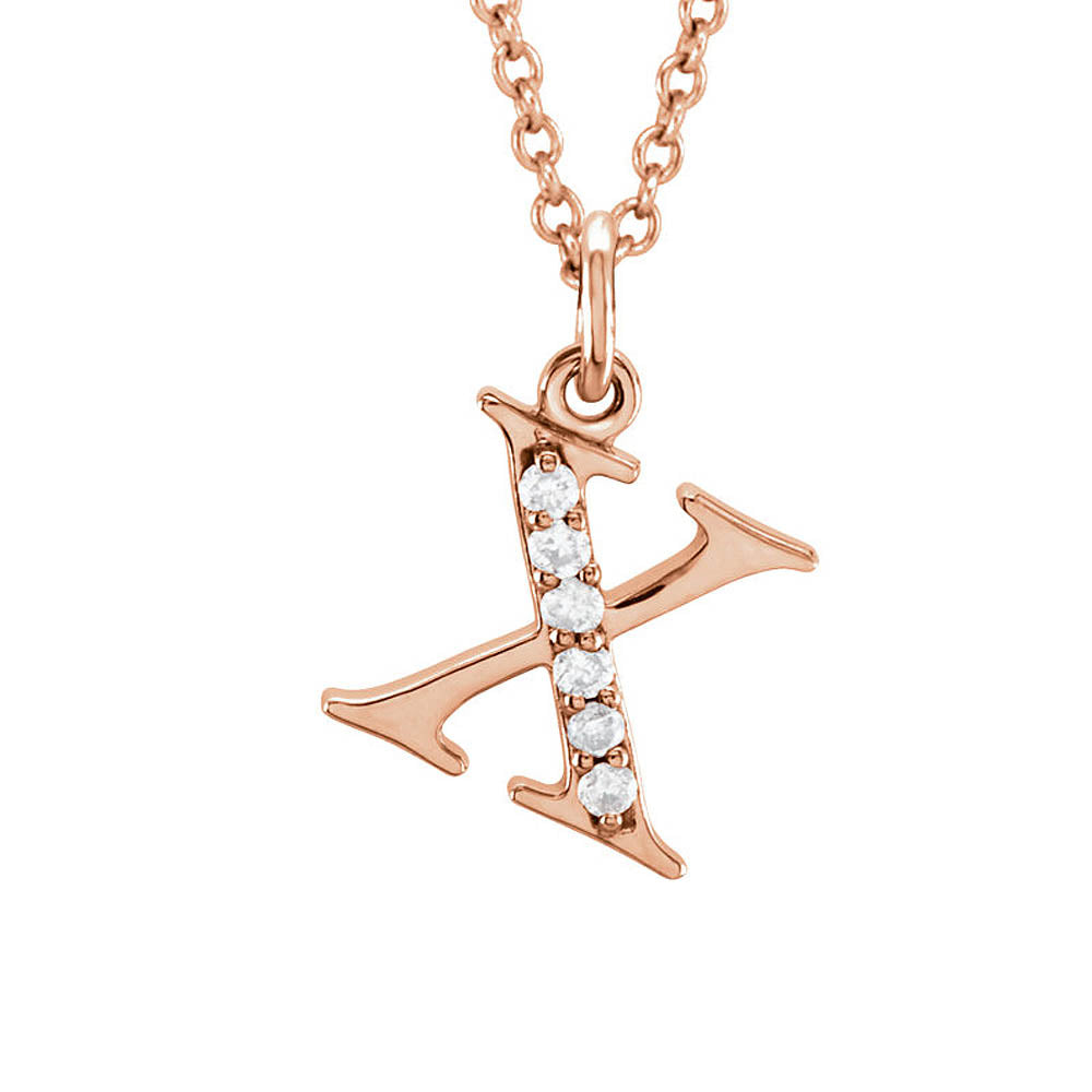 The Abbey 14k Rose Gold Diamond Lower Case Initial 'x' Necklace 16 In, Item N10369-X by The Black Bow Jewelry Co.