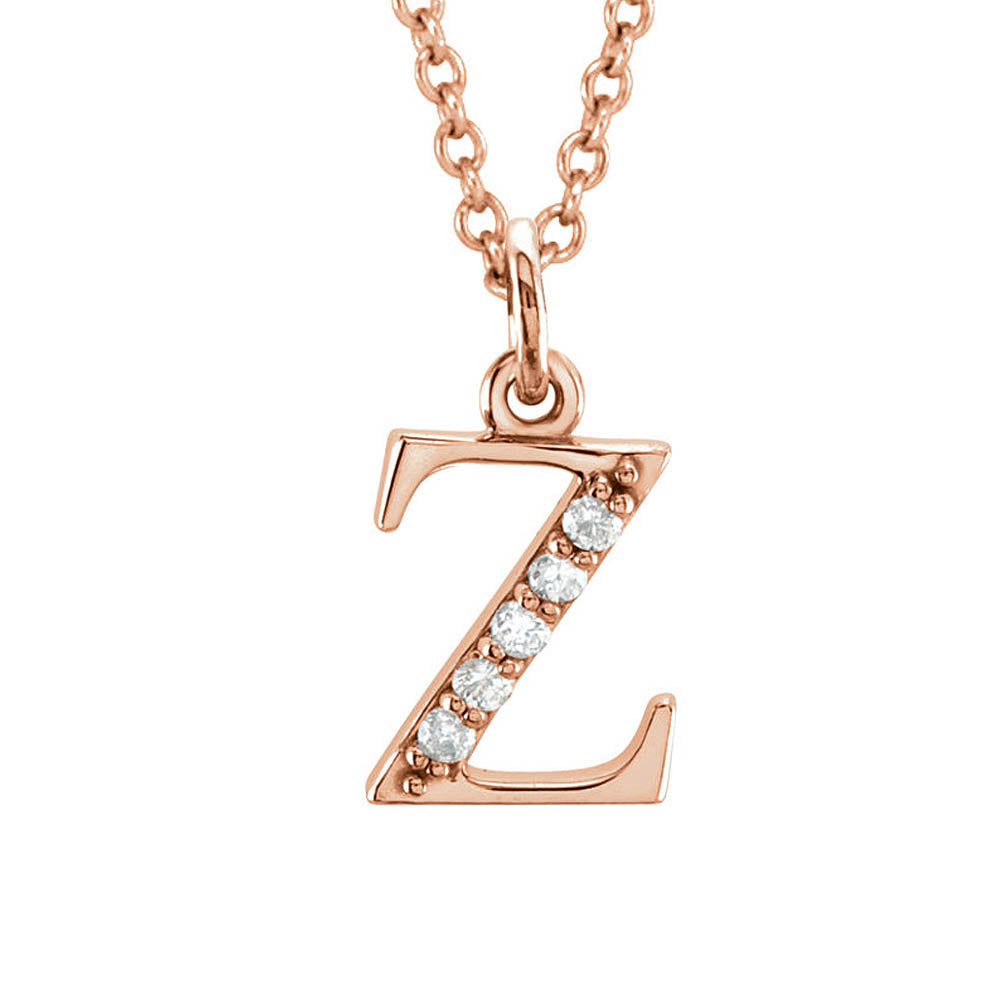 The Abbey 14k Rose Gold Diamond Lower Case Initial 'z' Necklace 16 In, Item N10369-Z by The Black Bow Jewelry Co.
