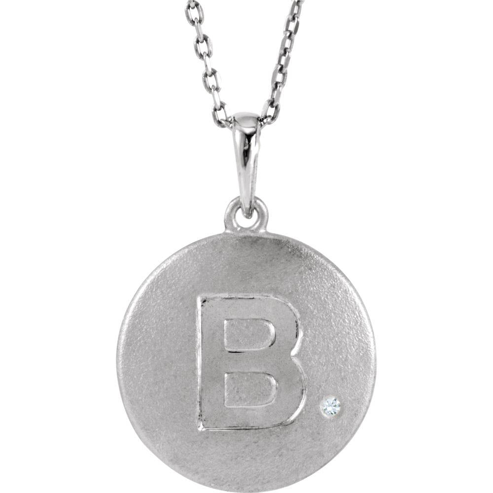 The Emma Sterling Silver Diamond Block Initial B Disc Necklace, 18 In., Item N10370-B by The Black Bow Jewelry Co.