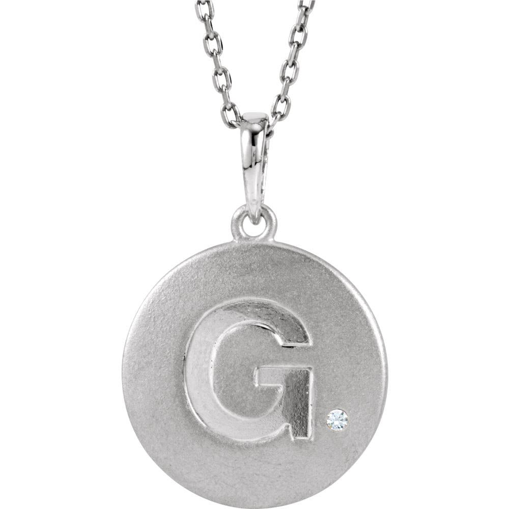 The Emma Sterling Silver Diamond Block Initial G Disc Necklace, 18 In., Item N10370-G by The Black Bow Jewelry Co.