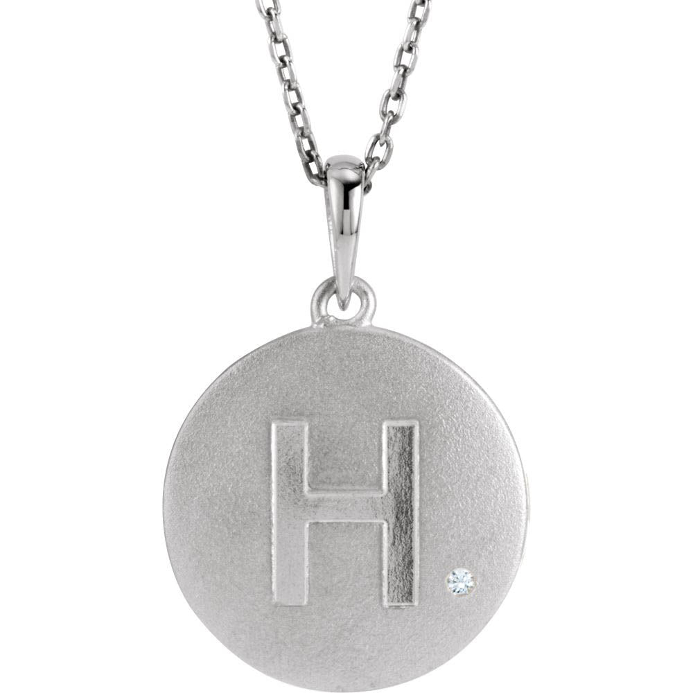 The Emma Sterling Silver Diamond Block Initial H Disc Necklace, 18 In., Item N10370-H by The Black Bow Jewelry Co.