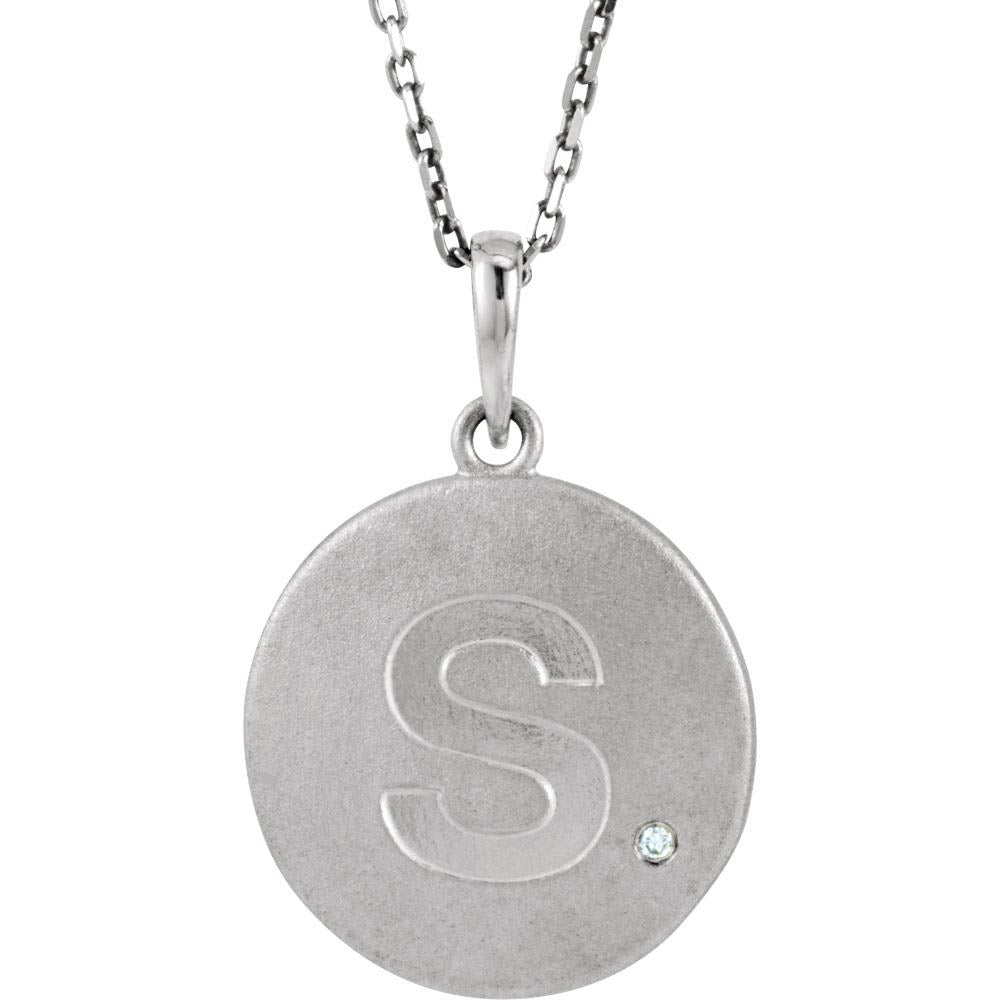 The Emma Sterling Silver Diamond Block Initial S Disc Necklace, 18 In., Item N10370-S by The Black Bow Jewelry Co.
