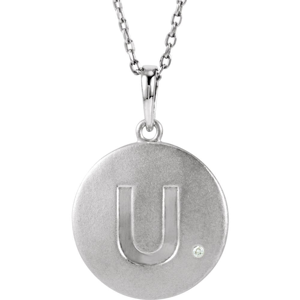The Emma Sterling Silver Diamond Block Initial U Disc Necklace, 18 In., Item N10370-U by The Black Bow Jewelry Co.