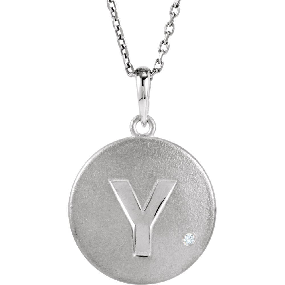 The Emma Sterling Silver Diamond Block Initial Y Disc Necklace, 18 In., Item N10370-Y by The Black Bow Jewelry Co.