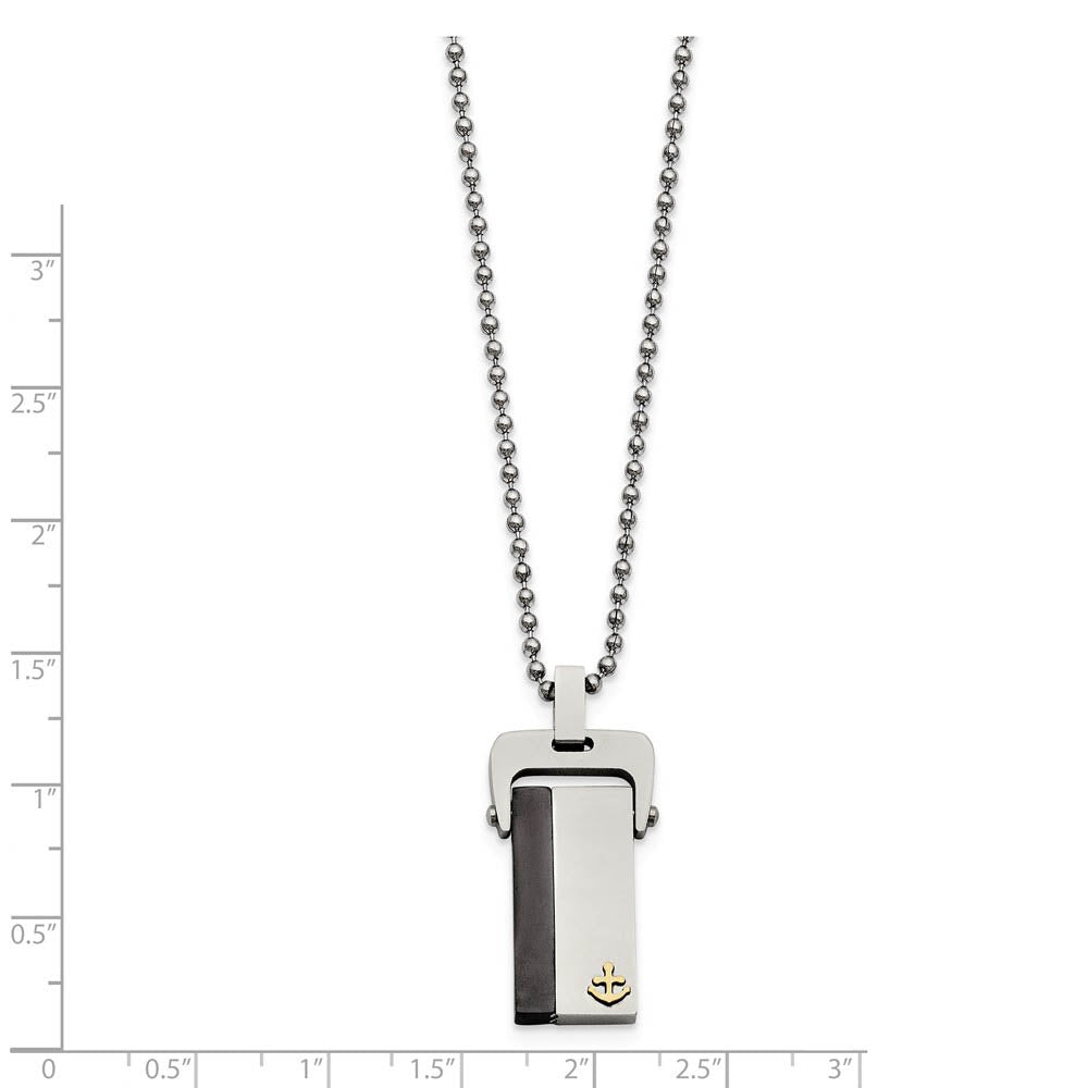 Alternate view of the Anchor Dog Tag 20-Inch Necklace in Black and Gold Tone Stainless Steel by The Black Bow Jewelry Co.