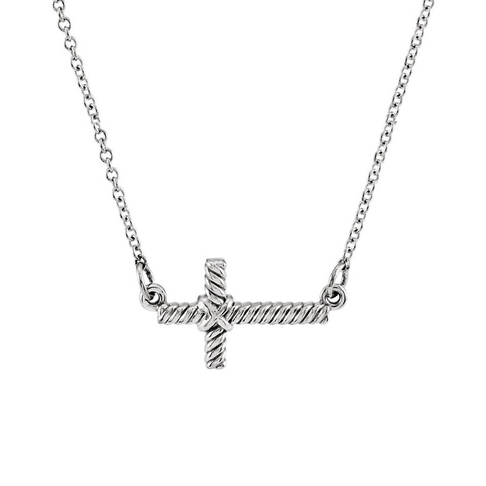 16mm Sideways Rope Cross Necklace in 14k White Gold, 16.5 Inch, Item N10424 by The Black Bow Jewelry Co.