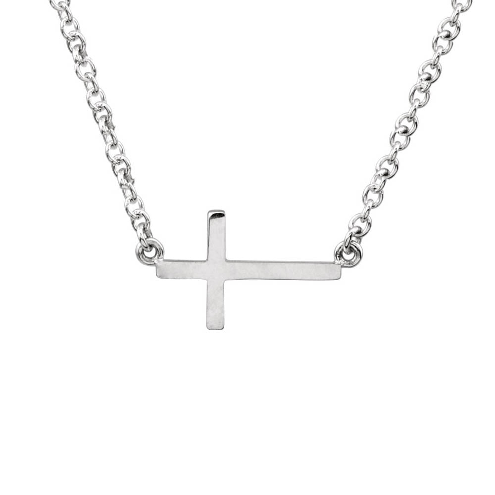 17mm Polished Sideways Cross Adjustable Sterling Silver Necklace, Item N10437 by The Black Bow Jewelry Co.