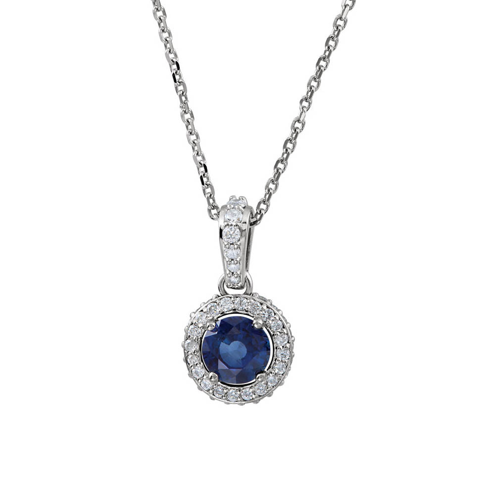 Sapphire & 1/4 Ctw Diamond Entourage 14k White Gold Necklace, 18 Inch, Item N10449 by The Black Bow Jewelry Co.