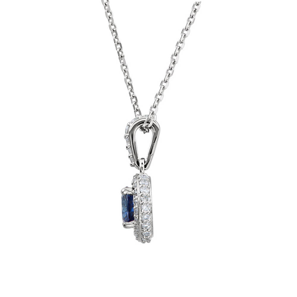 Alternate view of the Sapphire & 1/4 Ctw Diamond Entourage 14k White Gold Necklace, 18 Inch by The Black Bow Jewelry Co.