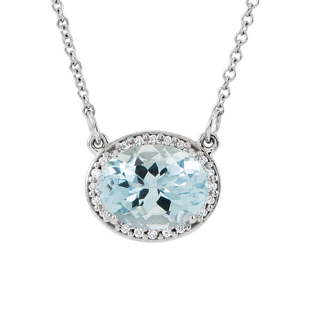 Oval Aquamarine & .05 Ctw Diamond Necklace in 14k White Gold, 16 Inch, Item N10468 by The Black Bow Jewelry Co.