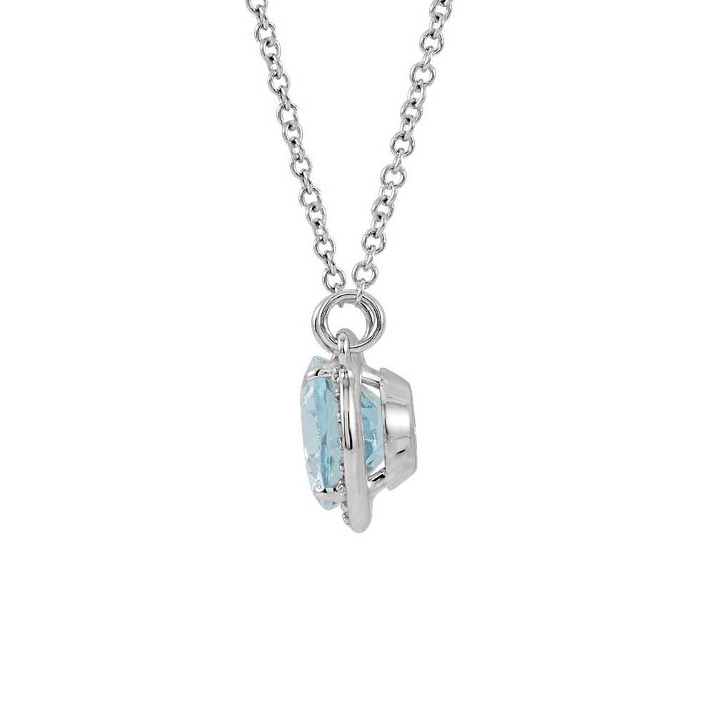 Alternate view of the Oval Aquamarine & .05 Ctw Diamond Necklace in 14k White Gold, 16 Inch by The Black Bow Jewelry Co.