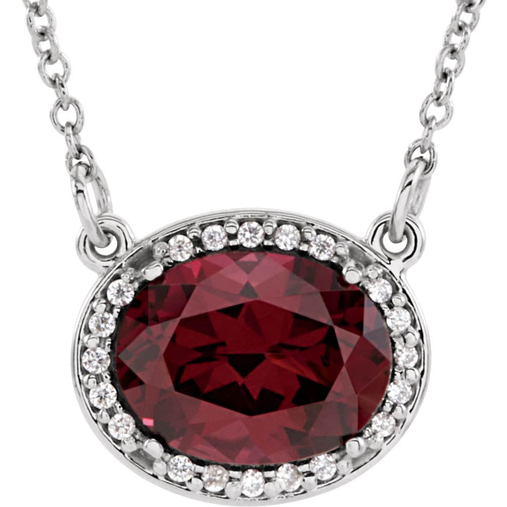 Oval Rhodolite Garnet &amp; .05 Ctw Diamond 14k White Gold Necklace, 16 In, Item N10469 by The Black Bow Jewelry Co.