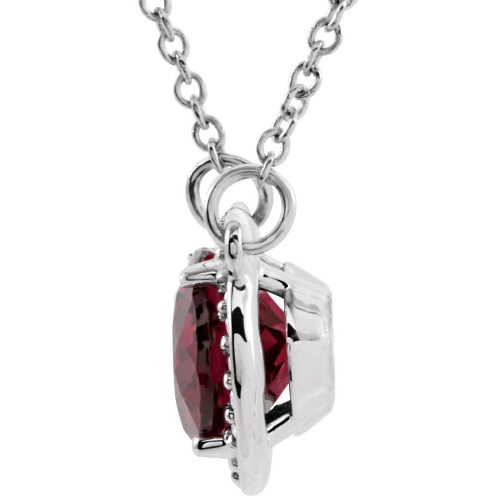 Alternate view of the Oval Rhodolite Garnet &amp; .05 Ctw Diamond 14k White Gold Necklace, 16 In by The Black Bow Jewelry Co.