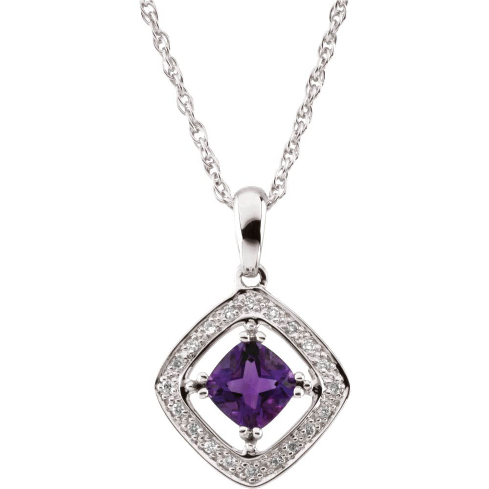 Amethyst & 1/10 Ctw Diamond Necklace in 14k White Gold, 18 Inch, Item N10470 by The Black Bow Jewelry Co.