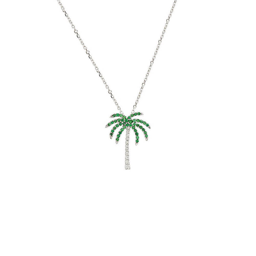 Tsavorite Garnet & Diamond Palm Tree 14k White Gold Necklace, 16 Inch, Item N10476 by The Black Bow Jewelry Co.