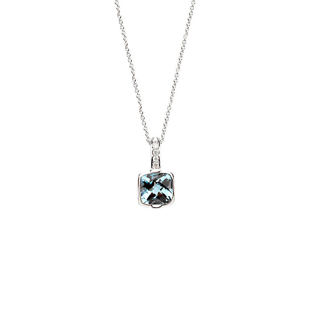 Cushion Swiss Blue Topaz & Diamond 14k White Gold Necklace, 18 Inch, Item N10479 by The Black Bow Jewelry Co.