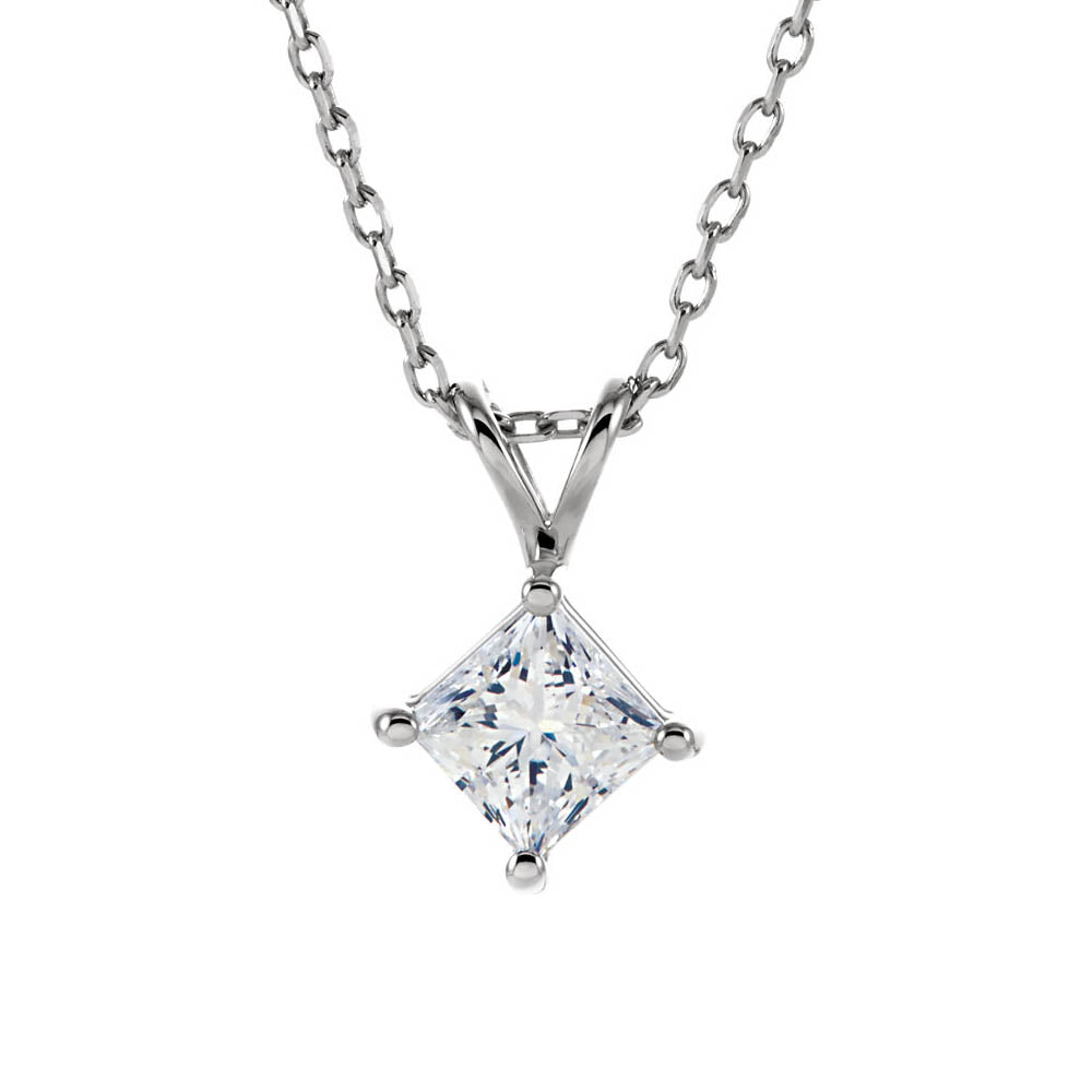1/2 Ct Princess Diamond Solitaire Necklace in 14k White Gold, 18 Inch, Item N10497 by The Black Bow Jewelry Co.