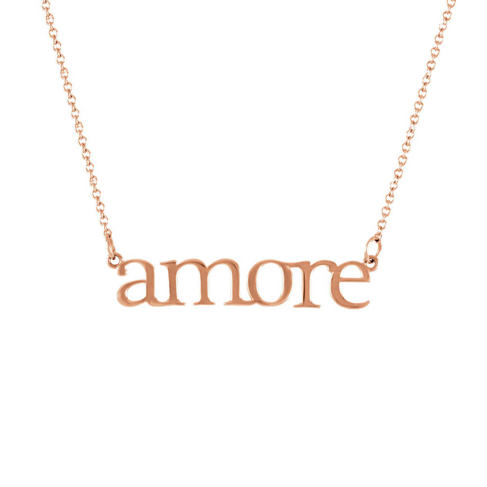 Amore Script Necklace in 14k Rose Gold, 16.25 Inch, Item N10508 by The Black Bow Jewelry Co.