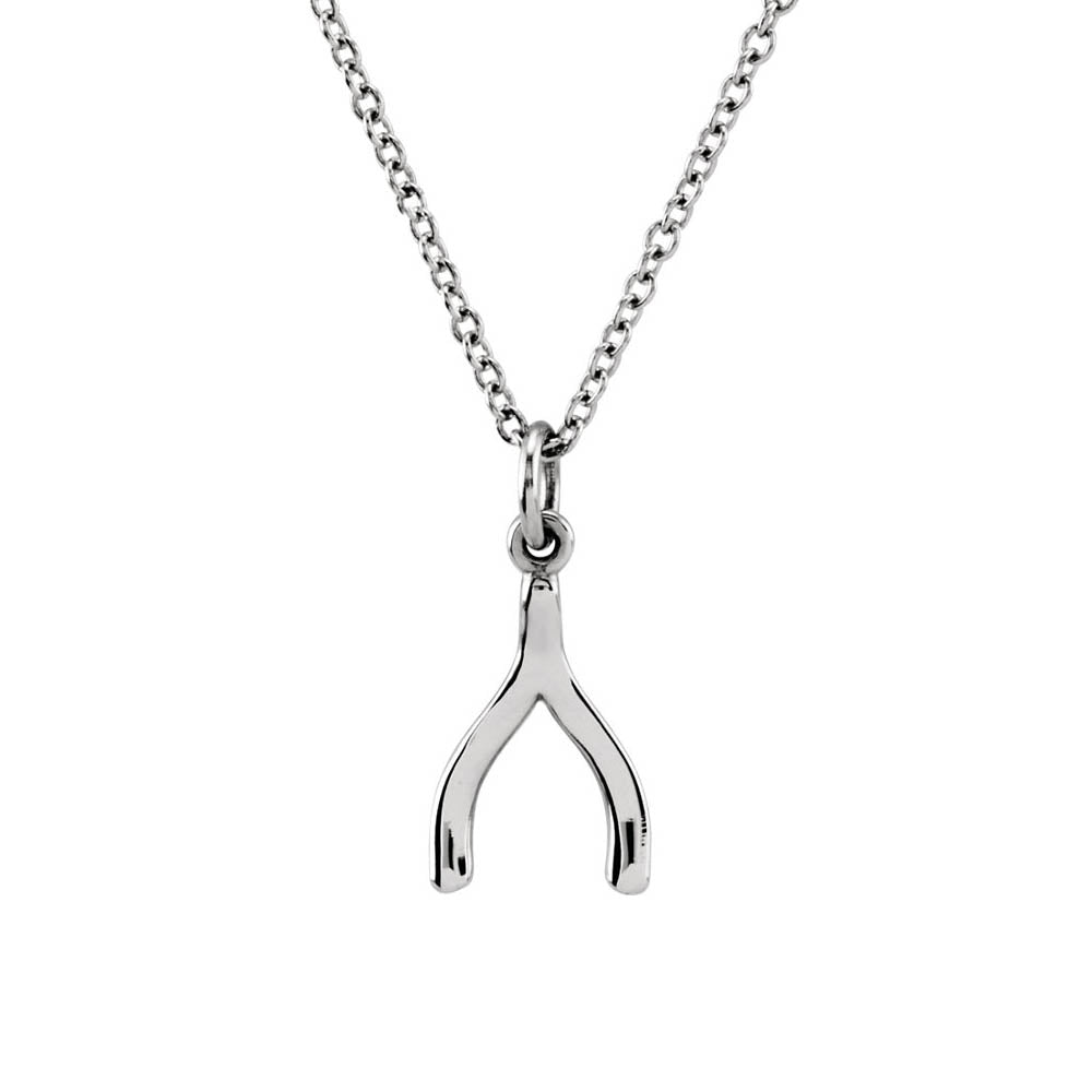 Tiny Wishbone Necklace in 14k White Gold, 18 Inch, Item N10518 by The Black Bow Jewelry Co.