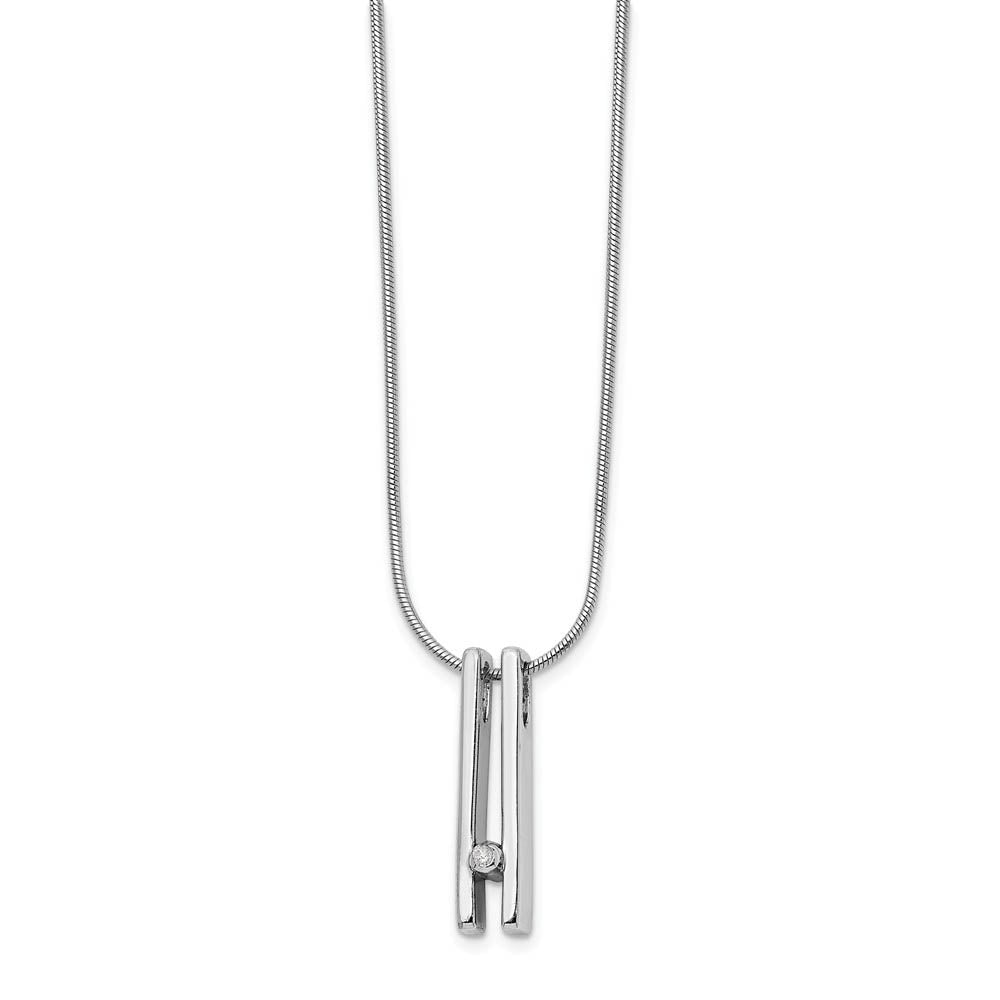 Double Bar Diamond Necklace in Rhodium Plated Silver, 18-20 Inch, Item N10532 by The Black Bow Jewelry Co.