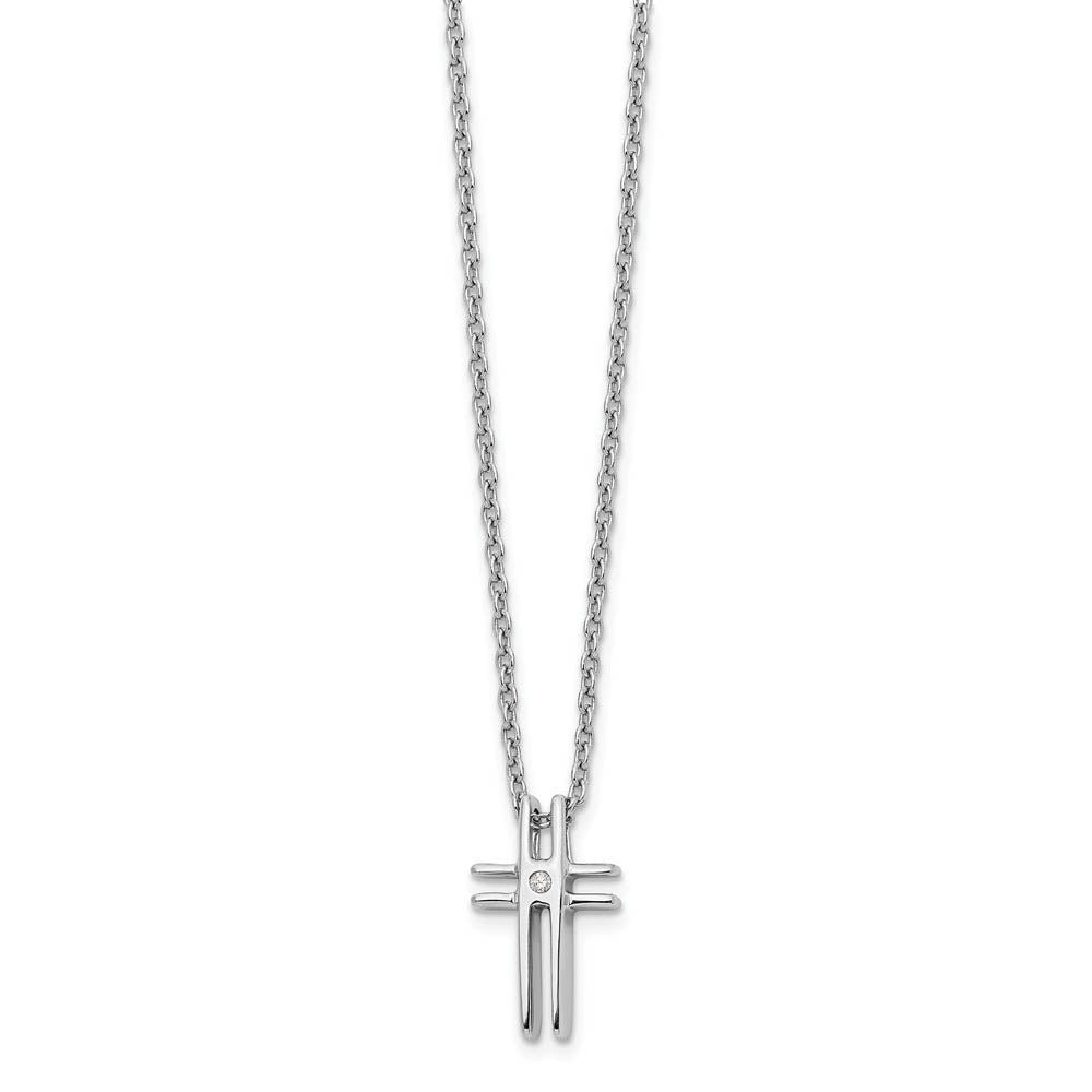 .01 Carat Diamond Cross Necklace in Rhodium Plated Silver, 18-20 Inch, Item N10539 by The Black Bow Jewelry Co.