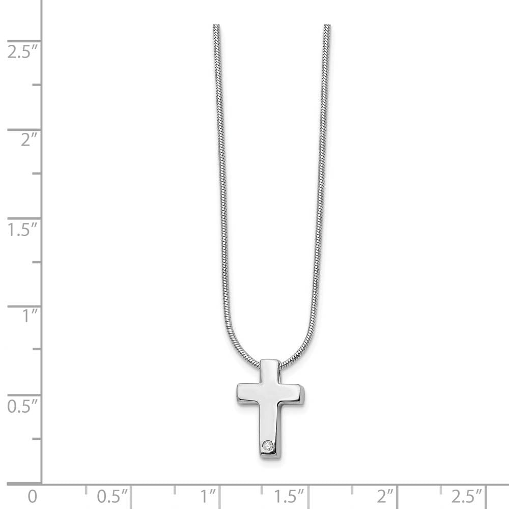 Alternate view of the .01 Ct. Diamond Cross &amp; Snake Chain Necklace in Rhodium Plated Silver by The Black Bow Jewelry Co.