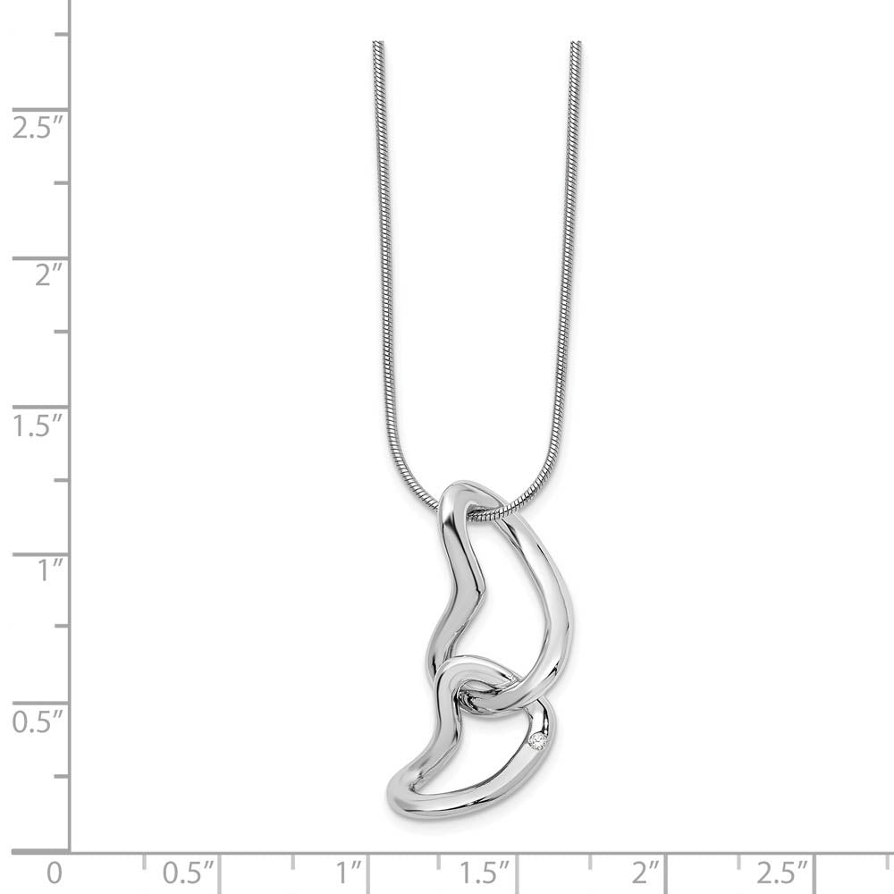 Alternate view of the Twisted Diamond Double Heart Adj. Necklace in Rhodium Plated Silver by The Black Bow Jewelry Co.