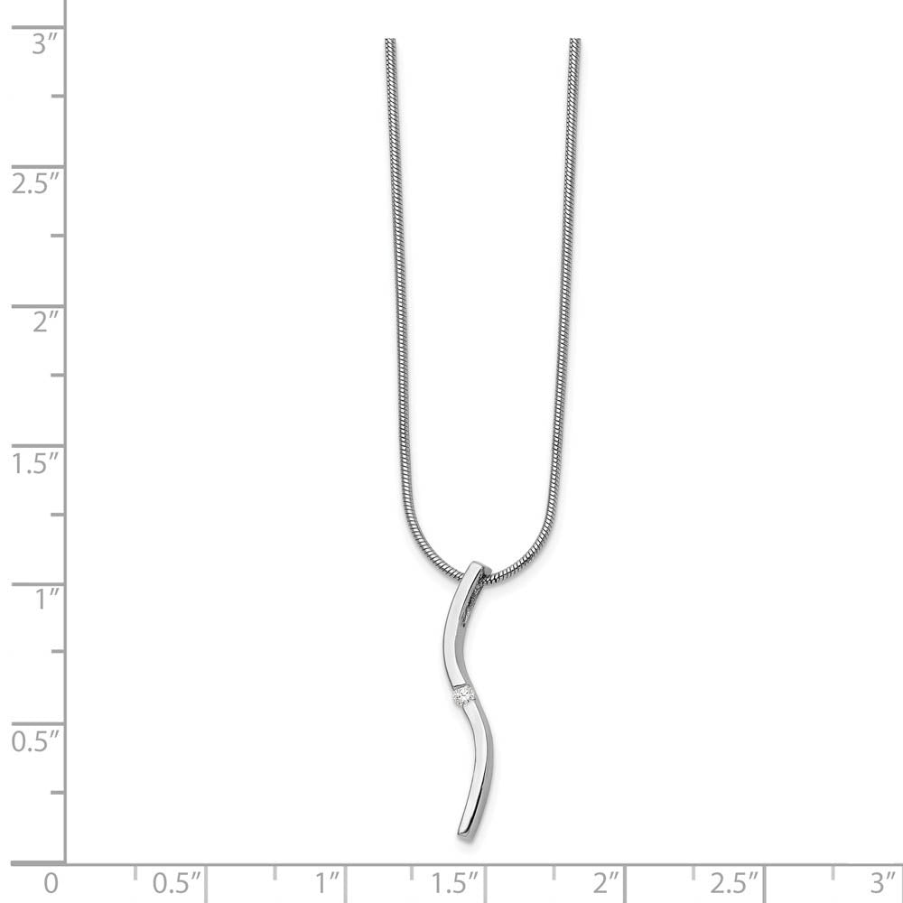 Alternate view of the Diamond Twisted Vertical Bar Adj. Necklace in Rhodium Plated Silver by The Black Bow Jewelry Co.