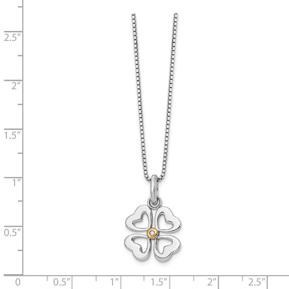 Alternate view of the 4 Heart Diamond Clover Necklace in Rhodium & Gold tone Plated Silver by The Black Bow Jewelry Co.