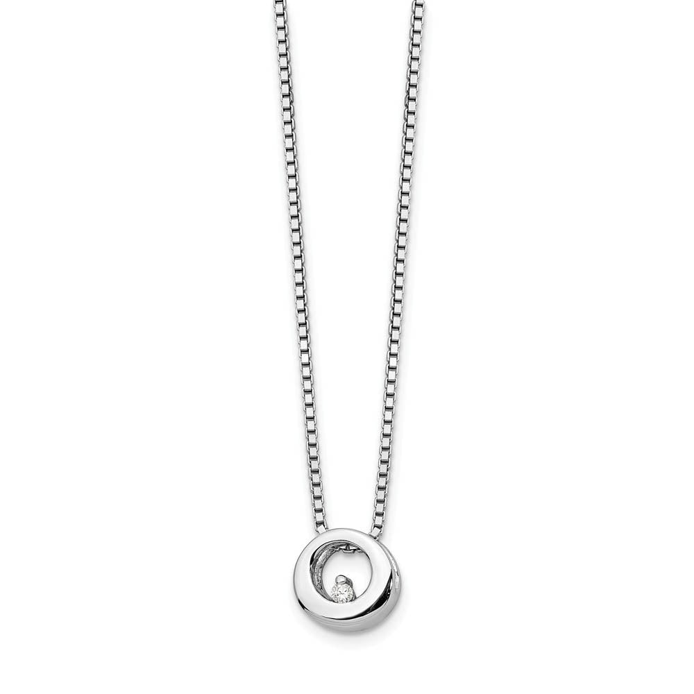 Diamond Accent 9mm Circle Necklace, Rhodium Plated Silver, 18-20 Inch, Item N10582 by The Black Bow Jewelry Co.