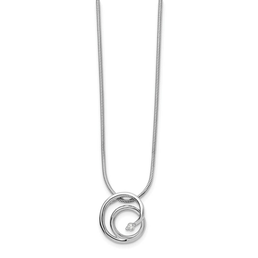 13mm Double Circle Diamond & Rhodium Plated Silver Adjustable Necklace, Item N10586 by The Black Bow Jewelry Co.