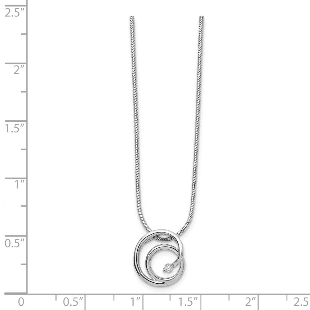 Alternate view of the 13mm Double Circle Diamond & Rhodium Plated Silver Adjustable Necklace by The Black Bow Jewelry Co.