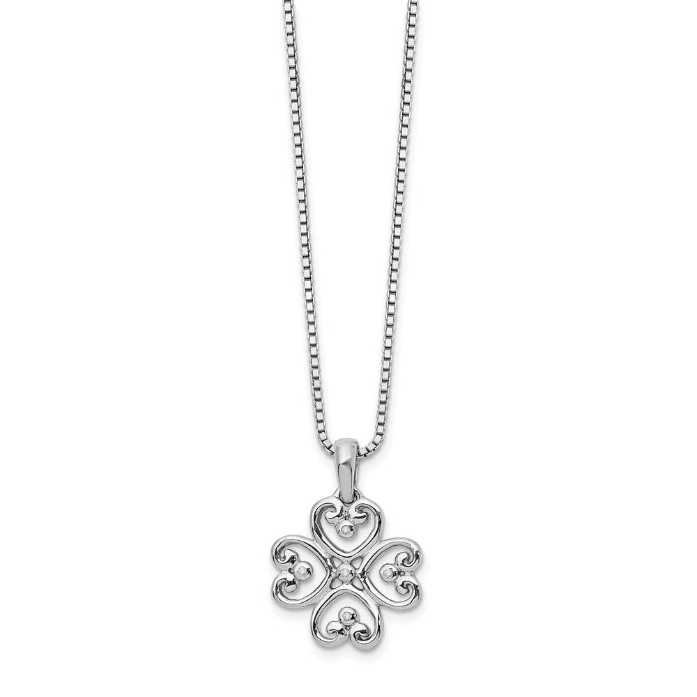 4 Heart Diamond Clover Necklace in Rhodium Plated Silver, 18-20 Inch, Item N10597 by The Black Bow Jewelry Co.