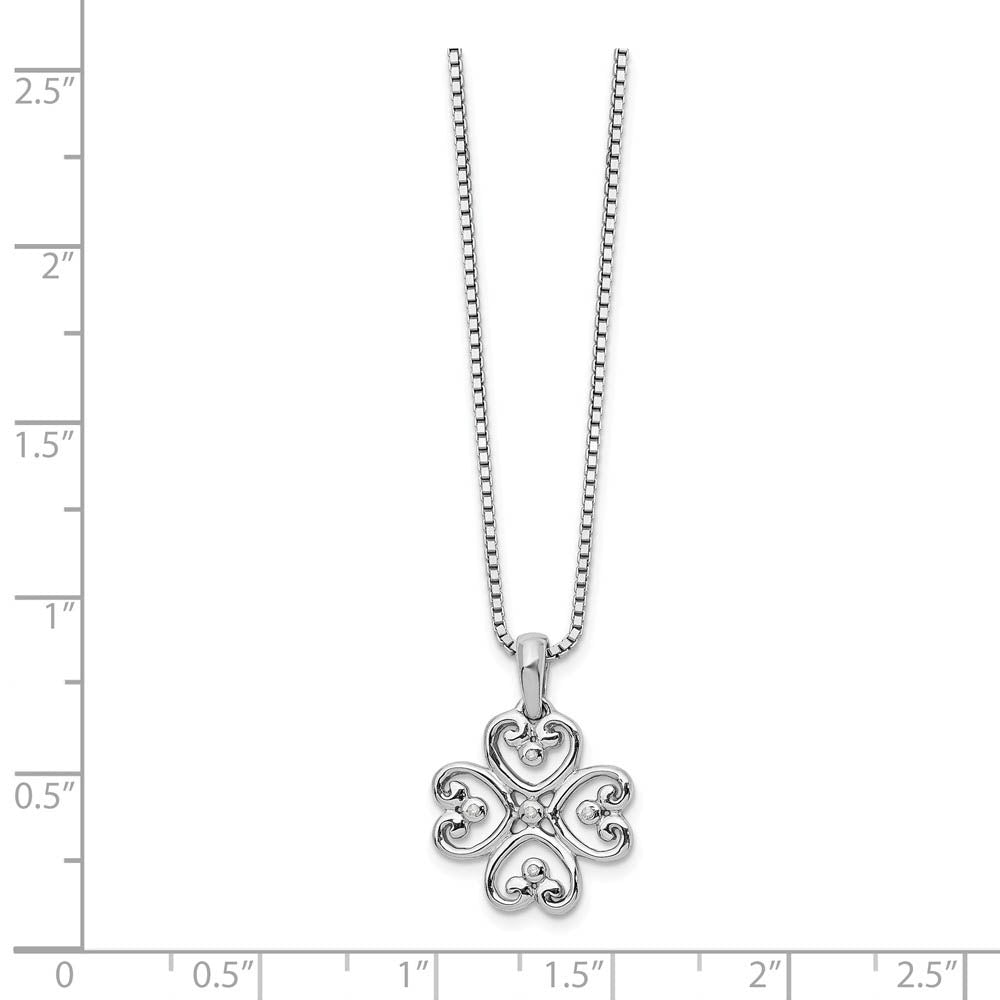 Alternate view of the 4 Heart Diamond Clover Necklace in Rhodium Plated Silver, 18-20 Inch by The Black Bow Jewelry Co.