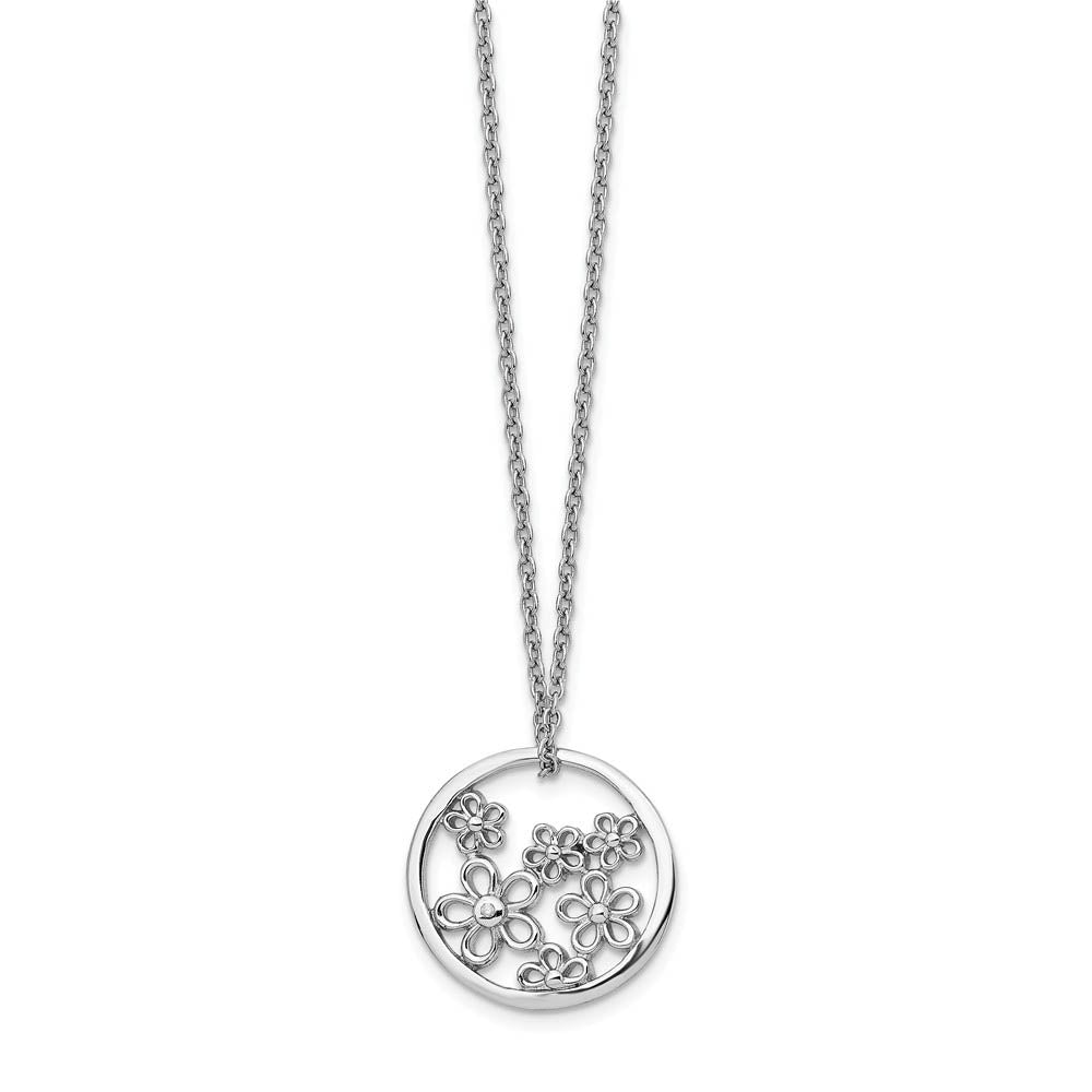 19mm Flower Diamond Necklace in Rhodium Plated Silver, 18-20 Inch, Item N10599 by The Black Bow Jewelry Co.