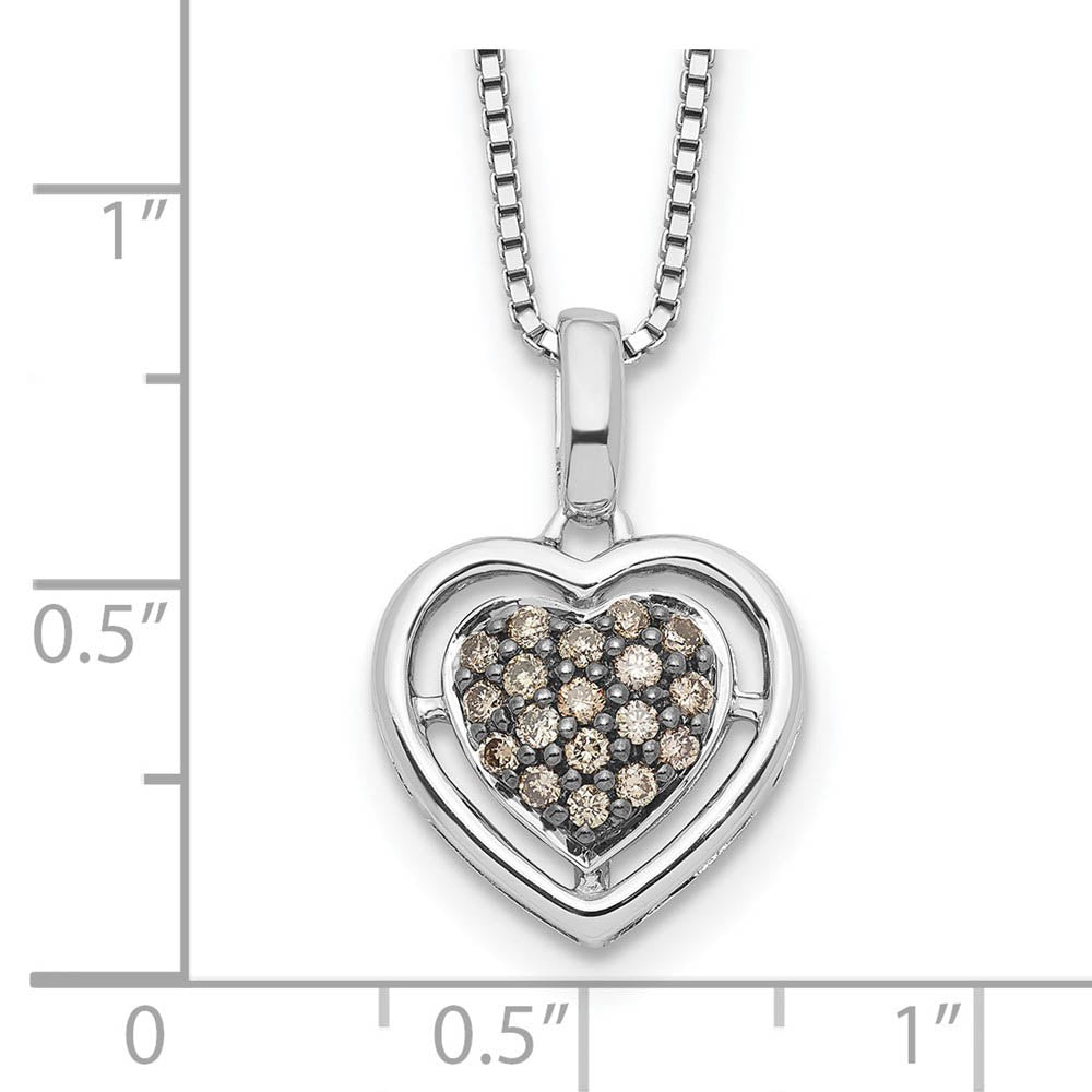 Alternate view of the 1/4 Ctw Champagne Diamond 15mm Heart Necklace in Sterling Silver by The Black Bow Jewelry Co.