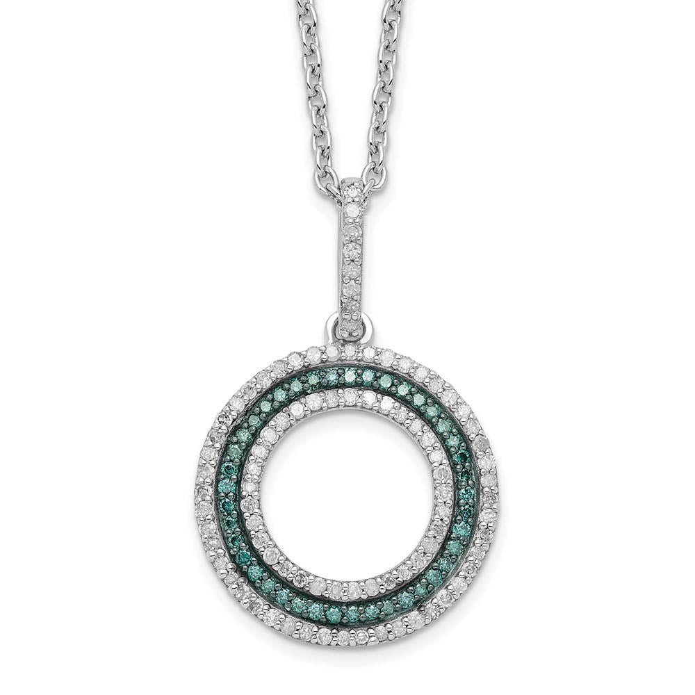 Blue &amp; White Diamond 15mm Open Circle Necklace in Sterling Silver, Item N10702 by The Black Bow Jewelry Co.