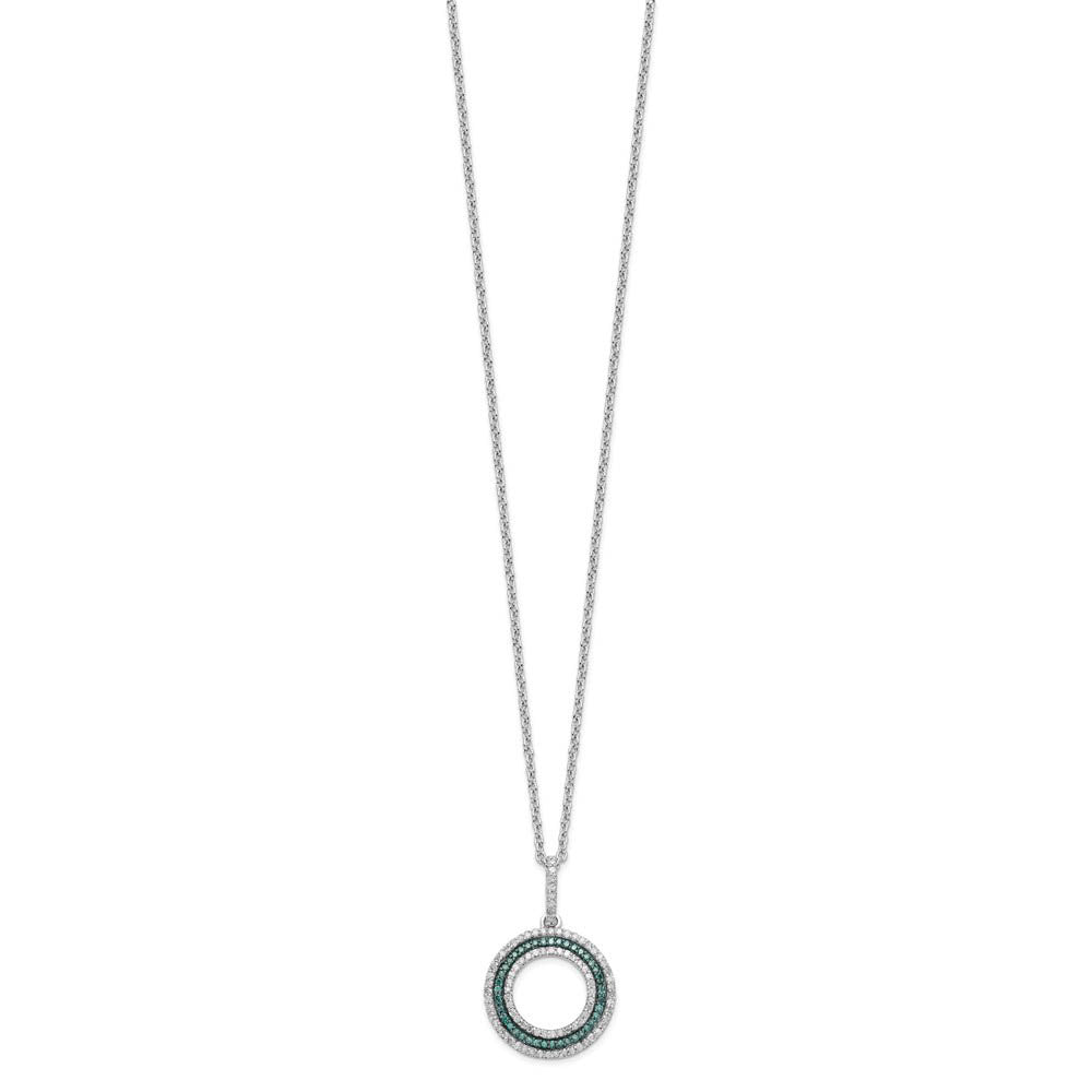 Alternate view of the Blue &amp; White Diamond 15mm Open Circle Necklace in Sterling Silver by The Black Bow Jewelry Co.