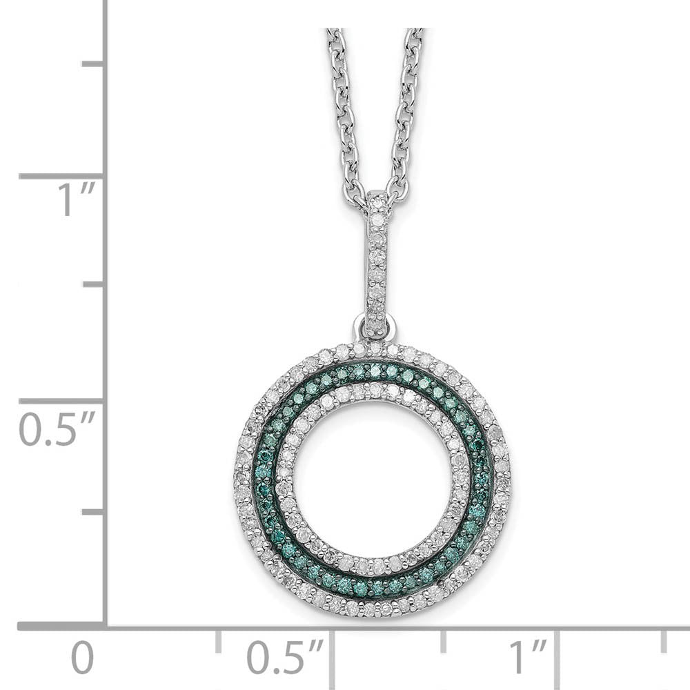 Alternate view of the Blue &amp; White Diamond 15mm Open Circle Necklace in Sterling Silver by The Black Bow Jewelry Co.