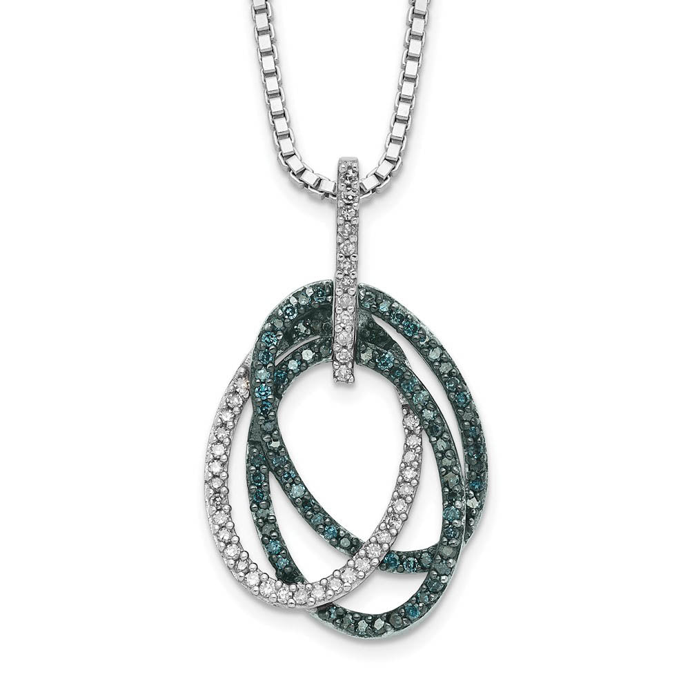 Blue &amp; White Diamond Triple Oval Necklace in Sterling Silver, Item N10714 by The Black Bow Jewelry Co.