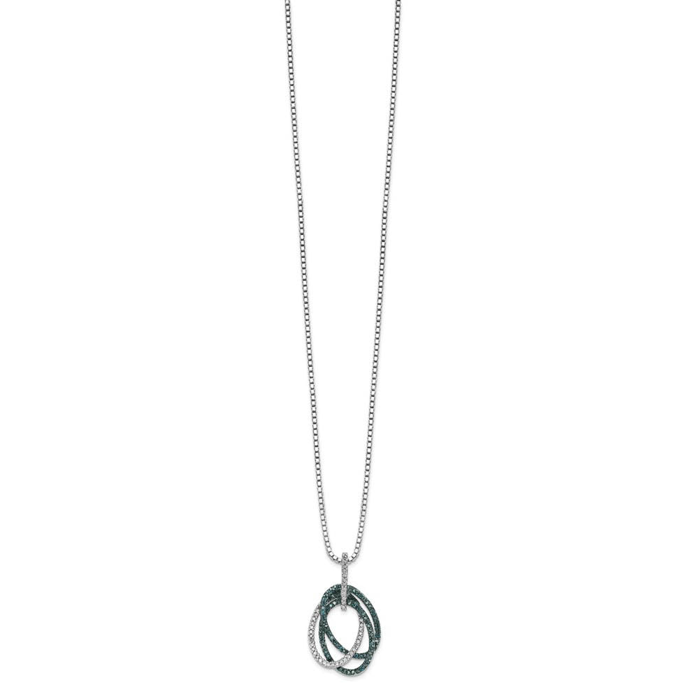 Alternate view of the Blue &amp; White Diamond Triple Oval Necklace in Sterling Silver by The Black Bow Jewelry Co.