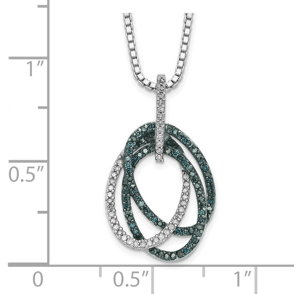 Alternate view of the Blue &amp; White Diamond Triple Oval Necklace in Sterling Silver by The Black Bow Jewelry Co.