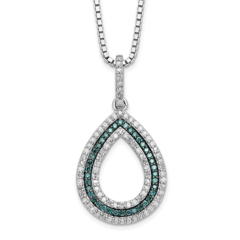 Blue &amp; White Diamond Open Teardrop Necklace in Sterling Silver, Item N10719 by The Black Bow Jewelry Co.