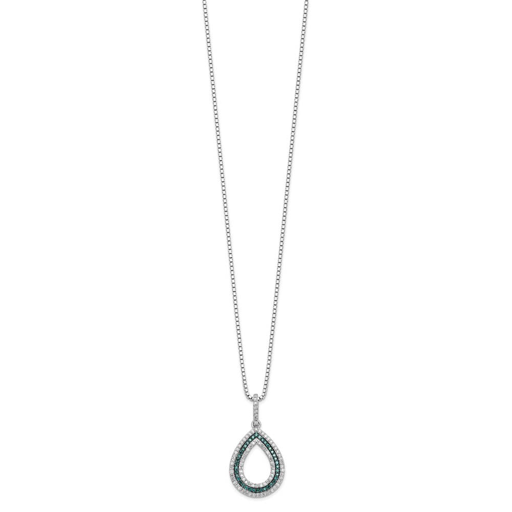 Alternate view of the Blue &amp; White Diamond Open Teardrop Necklace in Sterling Silver by The Black Bow Jewelry Co.