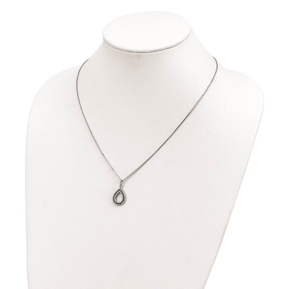 Alternate view of the Blue &amp; White Diamond Open Teardrop Necklace in Sterling Silver by The Black Bow Jewelry Co.