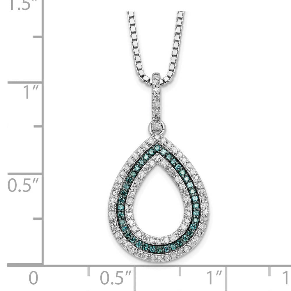 Alternate view of the Blue &amp; White Diamond Open Teardrop Necklace in Sterling Silver by The Black Bow Jewelry Co.